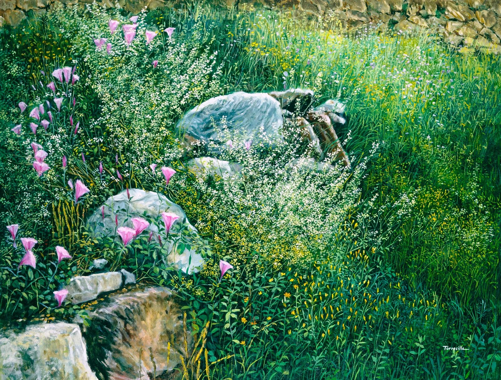 Tocado por las flores — Óleo sobre lino